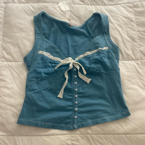 Free People Blue and White Chemise with Ribbon Detail - Picture 3 of 5